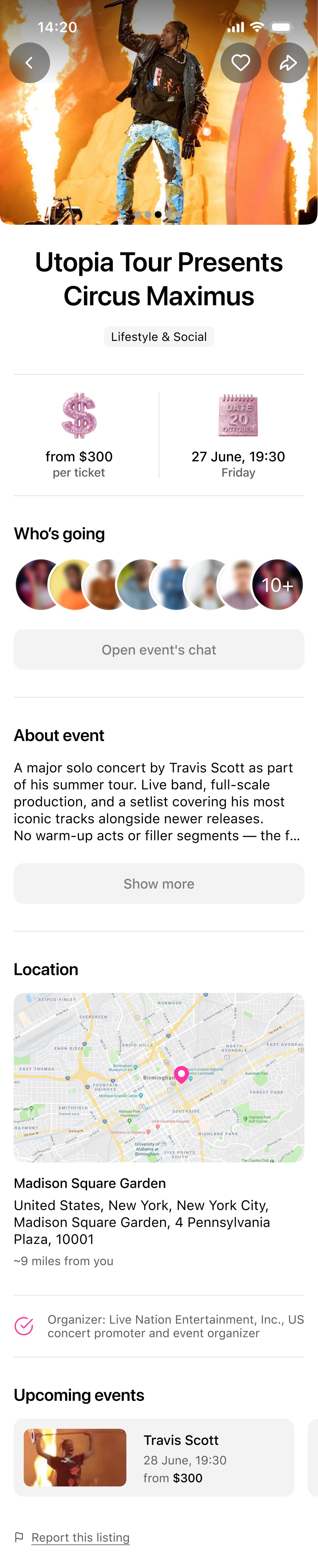 Event screen after the redesign, scrolling from top to bottom